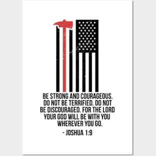 Thin Red Line Firefighter Firemen Bible Verse On Back Posters and Art